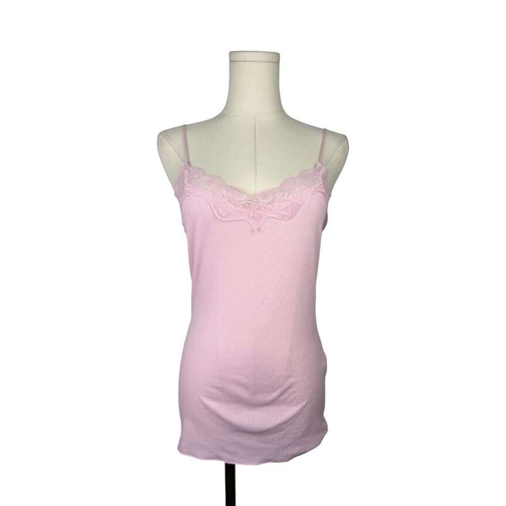 Zara Pink Ribbed Knit Camisole with Lace Trim Sz. M NWT